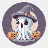 Halloween: Geist mit Kürbissen -  ラウンドシール (正面)