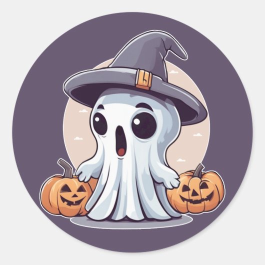 Halloween: Geist mit Kürbissen -  ラウンドシール (正面)