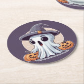 Halloween: Geist mit Kürbissen -  ラウンドペーパーコースター (アングル)
