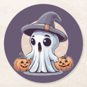 Halloween: Geist mit Kürbissen -  ラウンドペーパーコースター (正面)