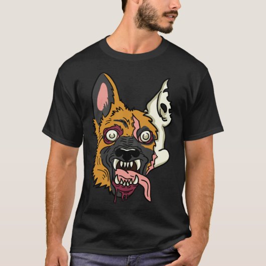 Halloween German Shepherd Dog Zombie Monster Tシャツ (正面)