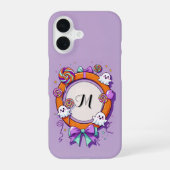 Halloween Ghost and Candy Wreath in Purple iPhone 16ケース (裏面)
