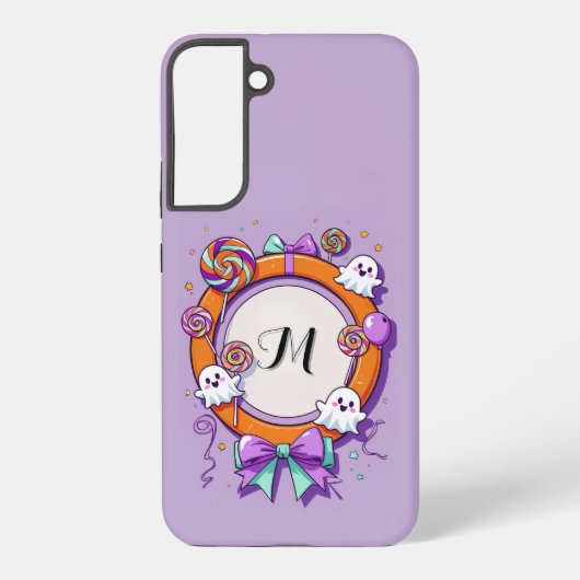 Halloween Ghost and Candy Wreath in Purple Samsung Galaxyケース (裏面)