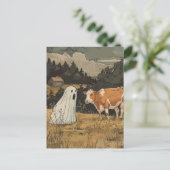 Halloween Ghost and Cow Vintage Farm ポストカード (スタンド正面)