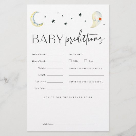 Halloween Ghost Baby Shower Predictions Game Sheet チラシ (正面)