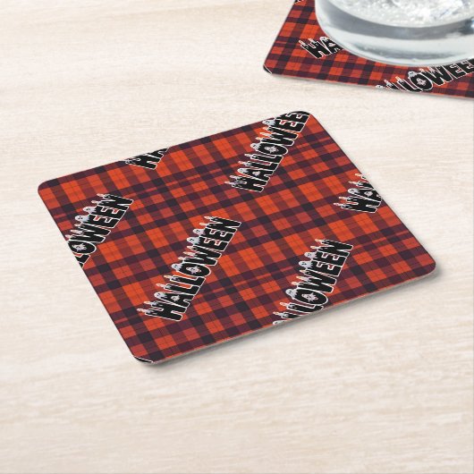 Halloween Ghost Candle Lettering スクエアペーパーコースター (アングル)