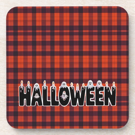 Halloween Ghost Candle Lettering Hard コースター (正面)