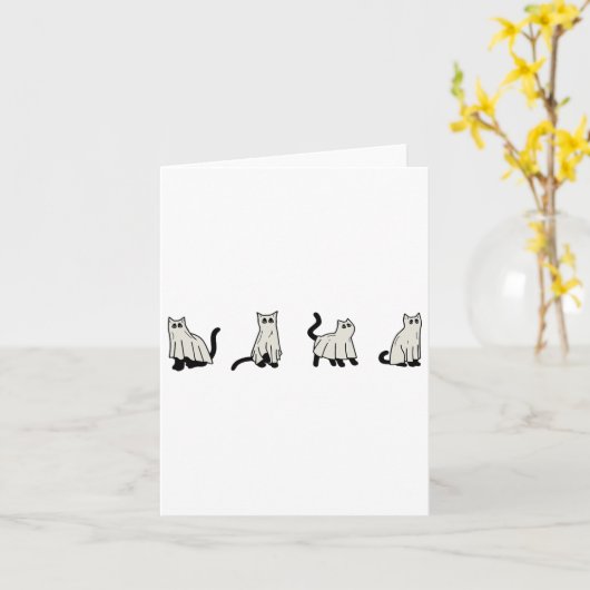 Halloween Ghost Cats Cute Cats In Ghost Costumes F カード (黄色い花)