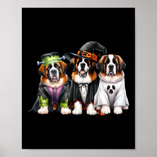 Halloween Ghost Costume Witch Dog Saint Bernard St ポスター (正面)