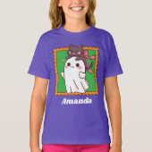 Halloween Ghost Cute Black Cat in Bow Custom Kids Tシャツ (正面)