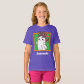 Halloween Ghost Cute Black Cat in Bow Custom Kids Tシャツ (正面フル)
