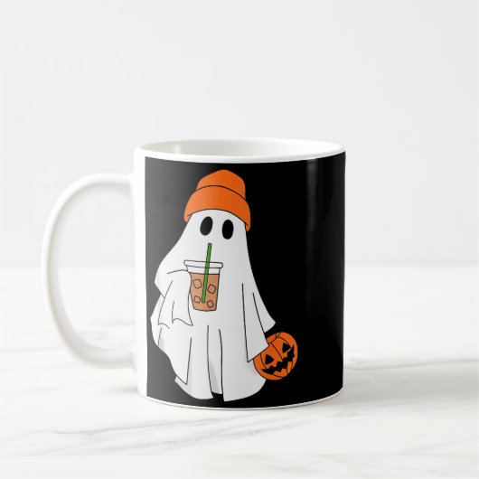 Halloween Ghost Drinking Coffee Ghost Ice Coffee M コーヒーマグカップ (左)