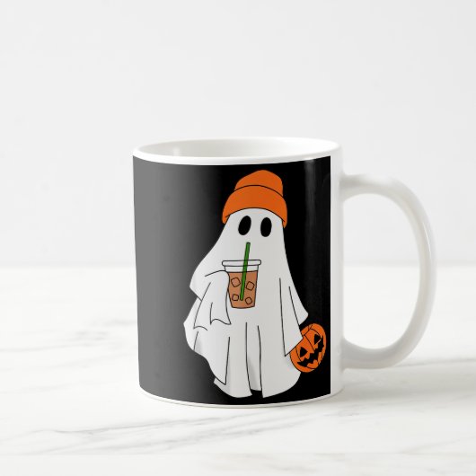 Halloween Ghost Drinking Coffee Ghost Ice Coffee M コーヒーマグカップ (右)
