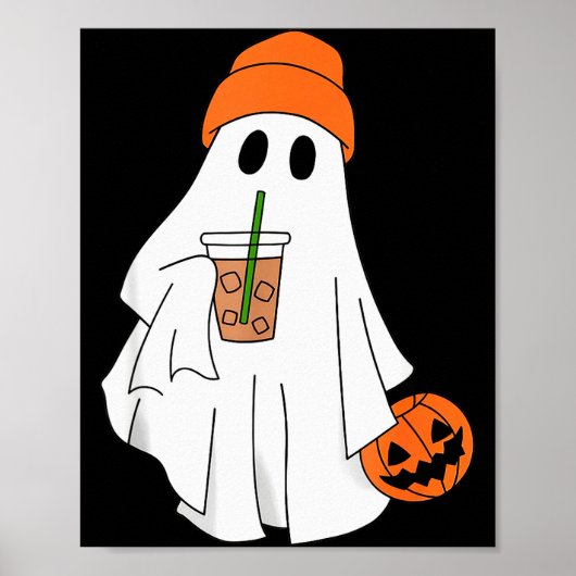 Halloween Ghost Drinking Coffee Ghost Ice Coffee M ポスター (正面)