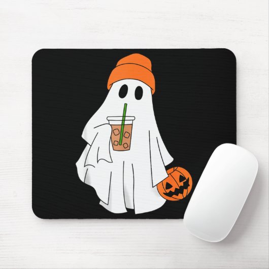 Halloween Ghost Drinking Coffee Ghost Ice Coffee M マウスパッド (マウス)