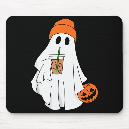 Halloween Ghost Drinking Coffee Ghost Ice Coffee M マウスパッド (正面)