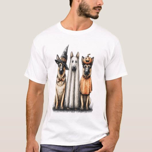 Halloween Ghost German Shepherd Dog Tシャツ (正面)
