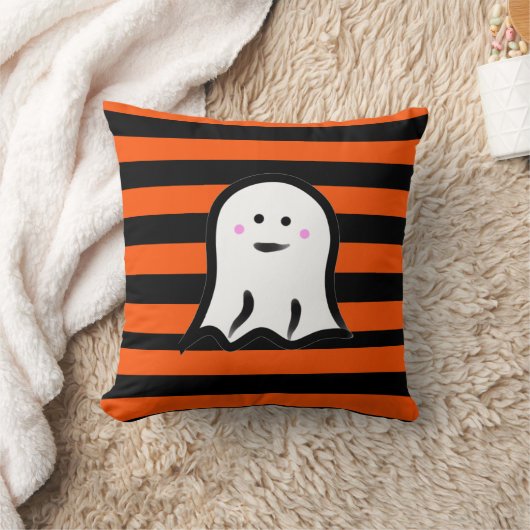 Halloween Ghost on Black and Orange Stripes  クッション (ブランケット)