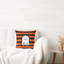 Halloween Ghost on Black and Orange Stripes  クッション