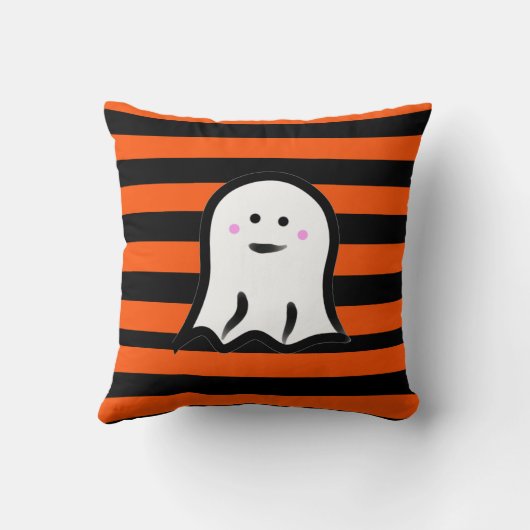 Halloween Ghost on Black and Orange Stripes  クッション (裏面)