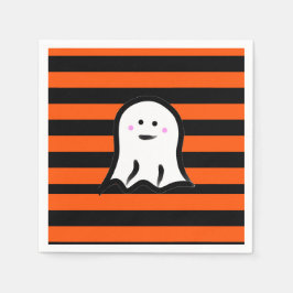 Halloween Ghost on Black and Orange Stripes  スタンダードカクテルナプキン
