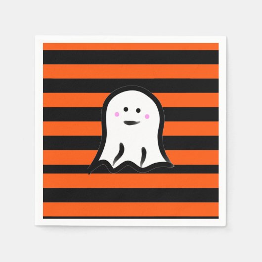 Halloween Ghost on Black and Orange Stripes  スタンダードカクテルナプキン (正面)