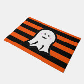 Halloween Ghost on Black and Orange Stripes  ドアマット (アングル)