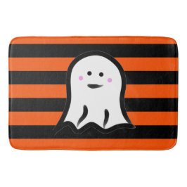 Halloween Ghost on Black and Orange Stripes  バスマット