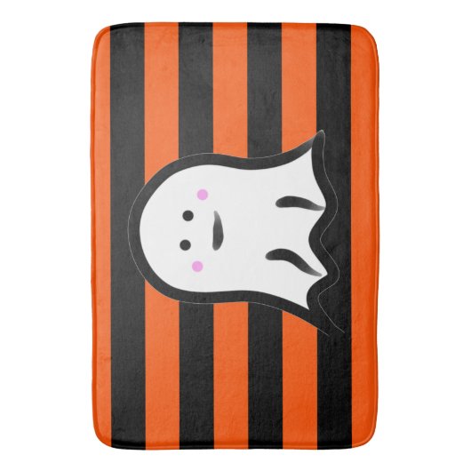 Halloween Ghost on Black and Orange Stripes  バスマット (正面縦)