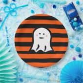 Halloween Ghost on Black and Orange Stripes  ペーパープレート (パーティー)