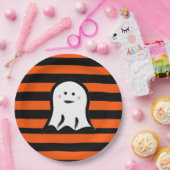 Halloween Ghost on Black and Orange Stripes  ペーパープレート (パーティー)