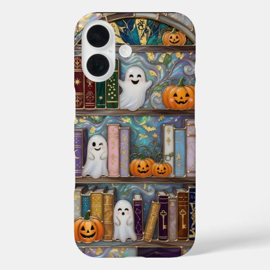 Halloween Ghost Phone Case Pumpkin Bookshelf Cute Case-Mate iPhoneケース (裏面)