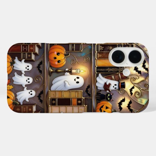 Halloween Ghost Phone Case Pumpkin Cat Bookshelf Case-Mate iPhoneケース (裏面 (横))