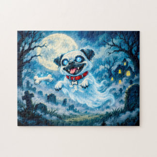 Halloween Ghost Pug Over Moonlit Graveyard ジグソーパズル