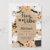 Halloween Ghost Pumpkin 5th Birthday Party 招待状 (正面)