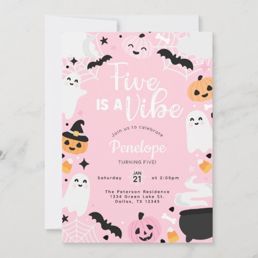 Halloween Ghost Pumpkin 5th Birthday Party 招待状 (正面)