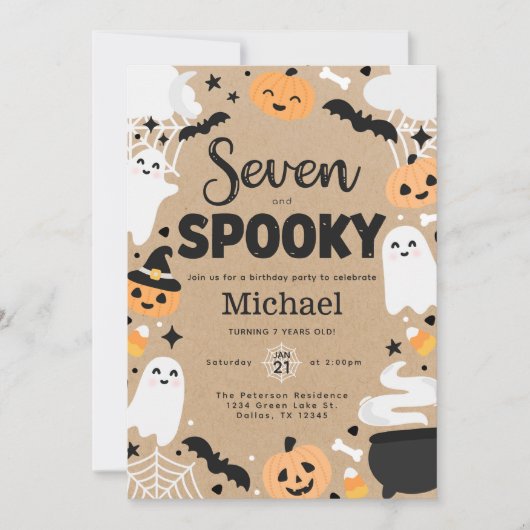 Halloween Ghost Pumpkin 7th Birthday Party 招待状 (正面)