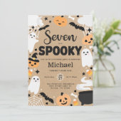 Halloween Ghost Pumpkin 7th Birthday Party 招待状 (スタンド正面)