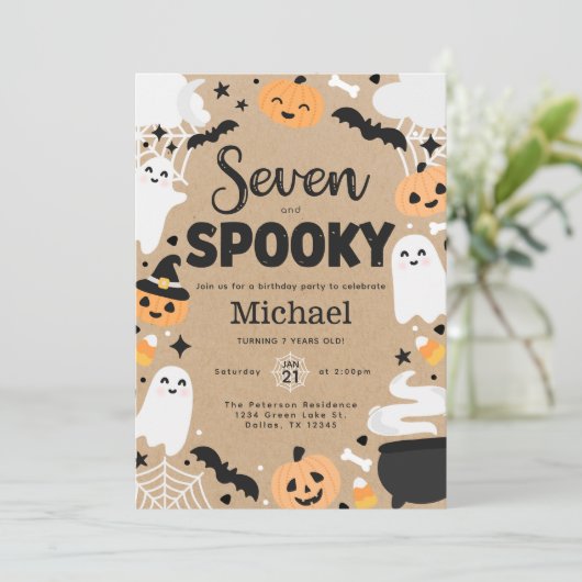 Halloween Ghost Pumpkin 7th Birthday Party 招待状 (スタンド正面)