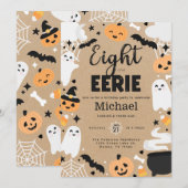 Halloween Ghost Pumpkin 8th Birthday Party 招待状 (正面/裏面)