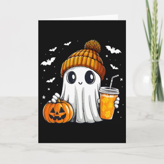 Halloween Ghost Pumpkin Spice Latte Autumn Fall Co カード (正面)