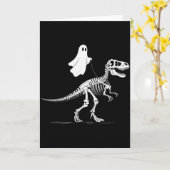 Halloween Ghost Walking Dinosaur Skeleton T Rex Fu カード (黄色い花)