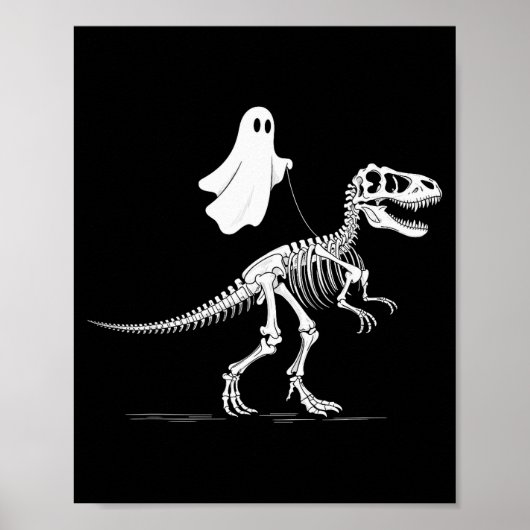 Halloween Ghost Walking Dinosaur Skeleton T Rex Fu ポスター (正面)