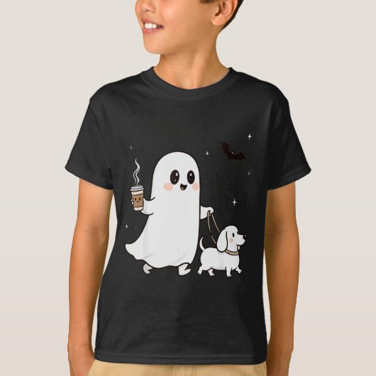 Halloween Ghost Walking Dog Soky Season Halloween  Tシャツ (正面)