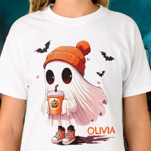 Halloween Ghost WIth Hat Drink Bats Cute Fall