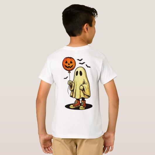 Halloween Ghost with Pumpkin Balloon Tシャツ (裏面フル)