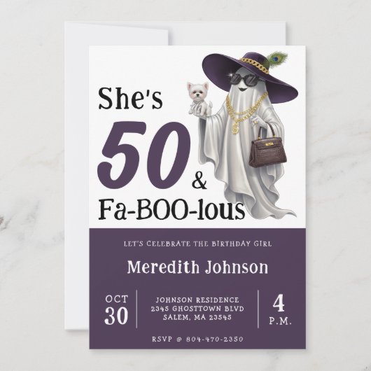Halloween Ghost Women's Fabulous 50th Birthday 招待状 (正面)