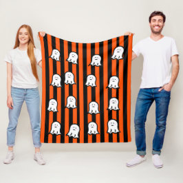 Halloween Ghosts and Stripes Fleece Blanket フリースブランケット