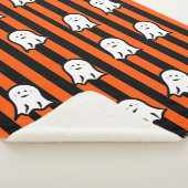 Halloween Ghosts on Black and Orange Stripes  シェルパブランケット (3/4)