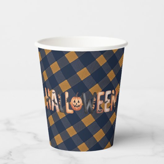 Halloween Gingham Lettering 紙コップ (正面)